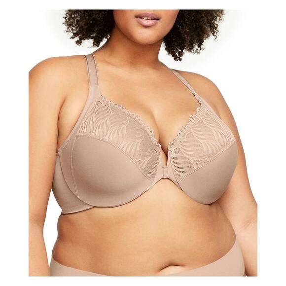 Glamorise Wonderwire Front Closure T Back Bra Cafe Size‎ 34G Nude Tan Cream Lace - Picture 2 of 16